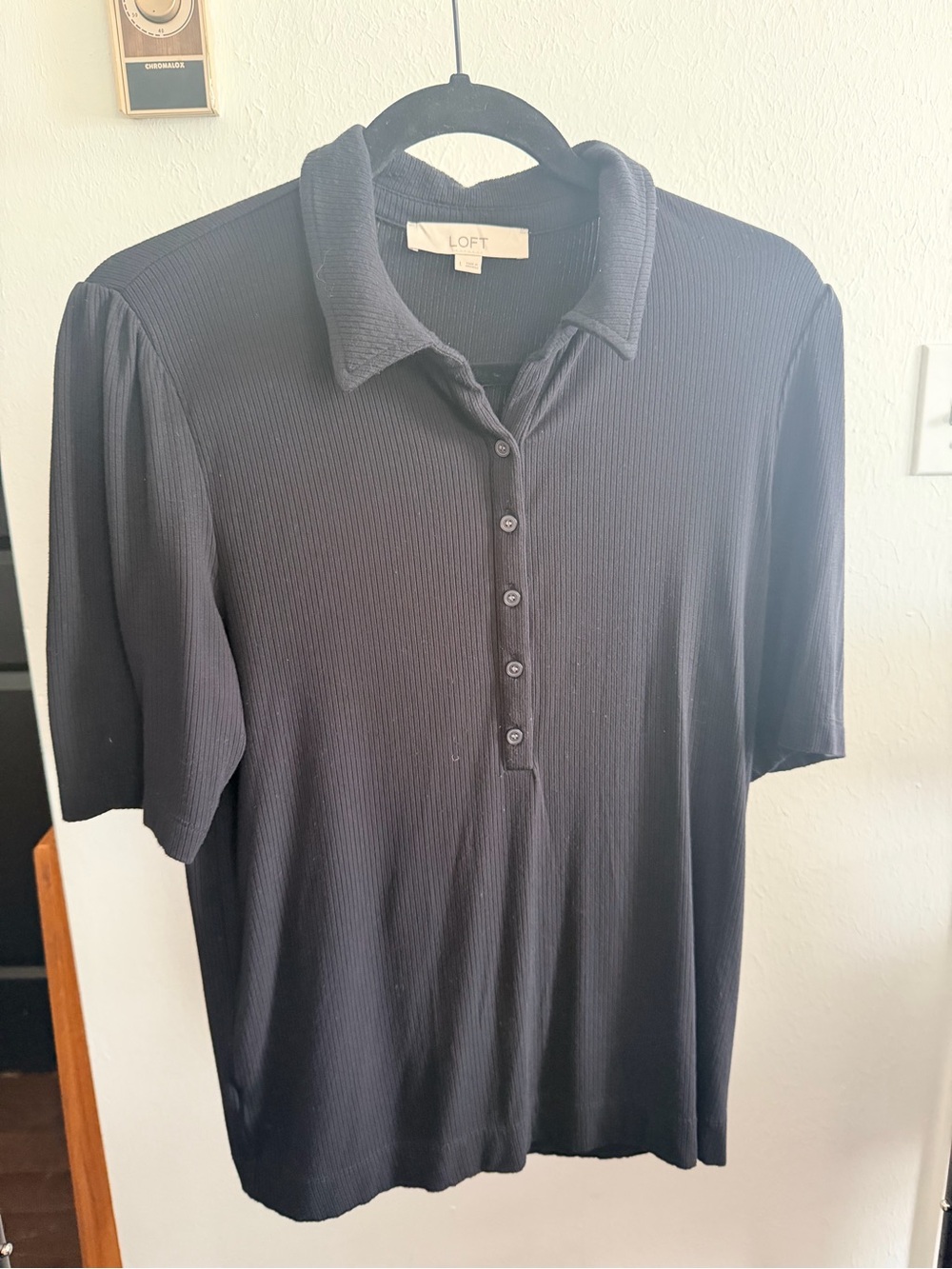 LOFT Womens Black Short-Sleeve Polo Shirt